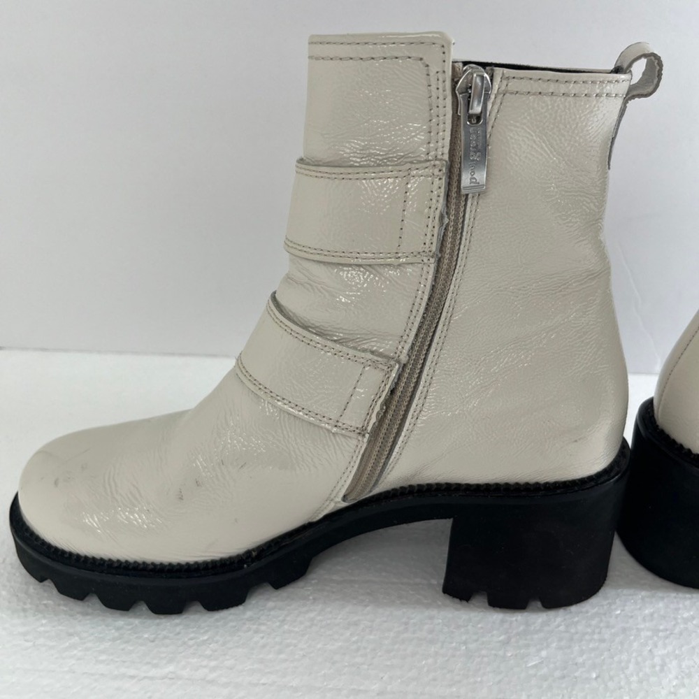 Paul‎ Green Ankle Boots Womens White Sz 6 Block Heel Buckle Accents Zip Up - Picture 9 of 15